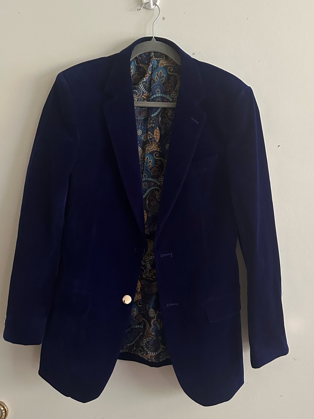Kent & Park Royal Velvet Blazer Jacket Blue Size 38 Paisley Lining us size S